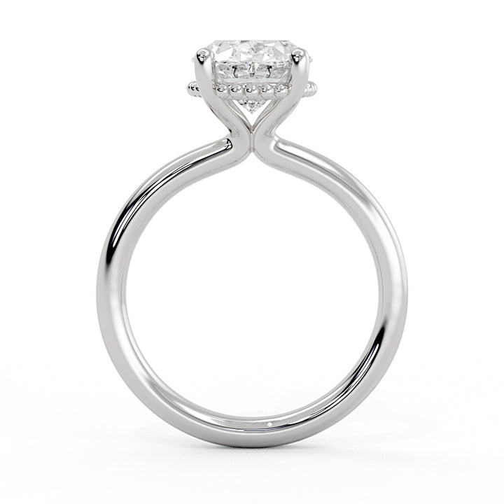 Oval Cut Solitaire Bead Hidden Halo Engagement Ring - Marlowe