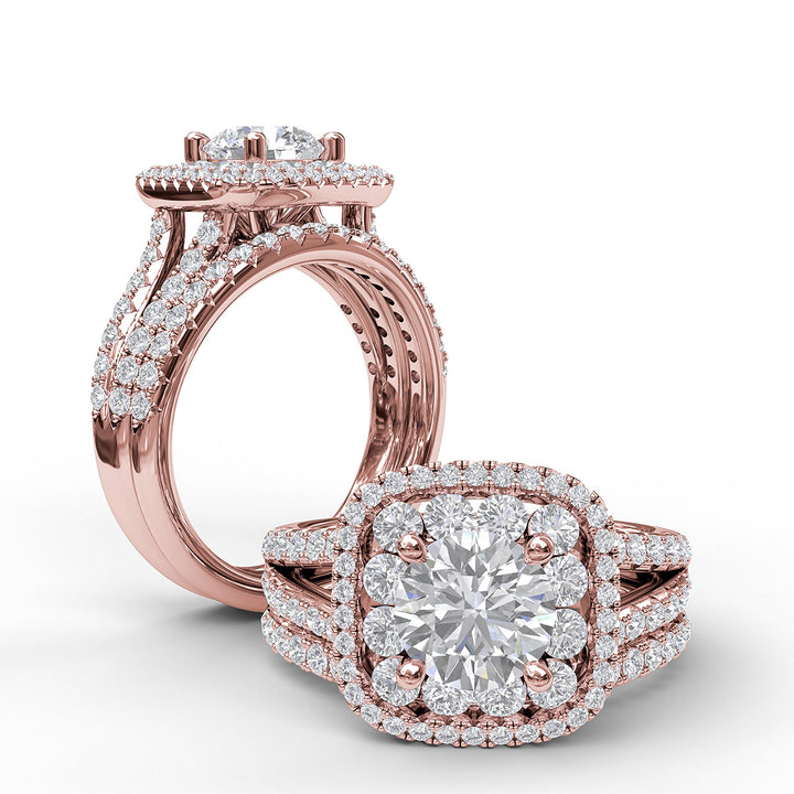 Exquisite Unique Double Halo Engagement Ring