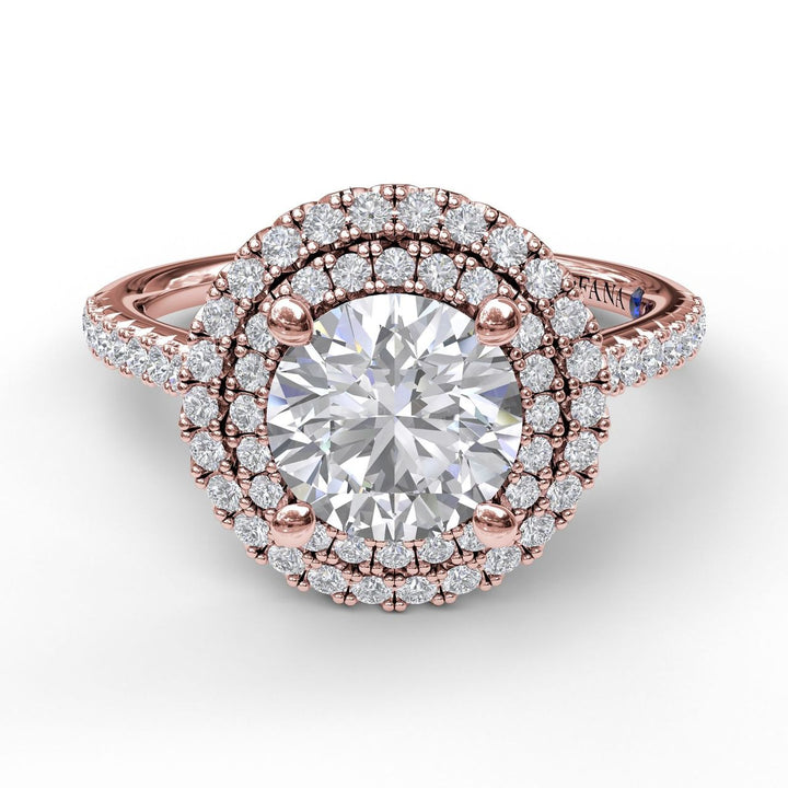 Single Row Petite Double Halo Engagement Ring