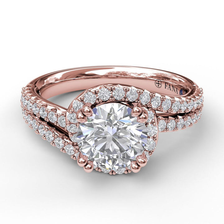 Swirl Halo With Split Band Engagement Ring