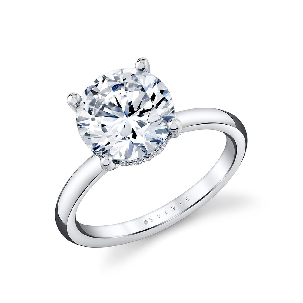 Round Cut Solitaire Hidden Halo Engagement Ring - Feyre