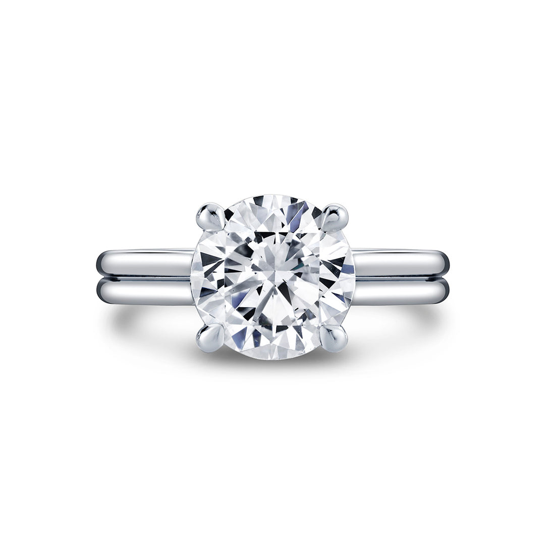 Round Cut Double Band Solitaire Engagement Ring - Remi