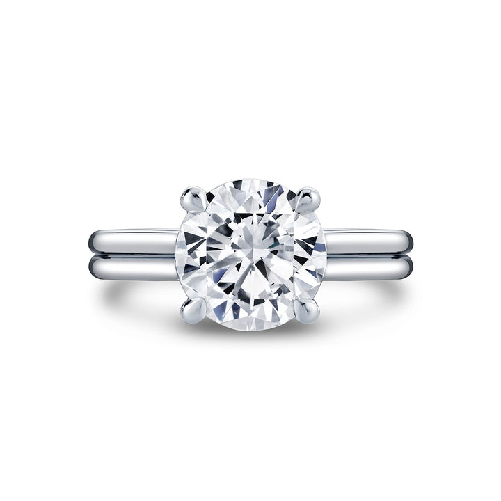 Round Cut Double Band Solitaire Engagement Ring - Remi