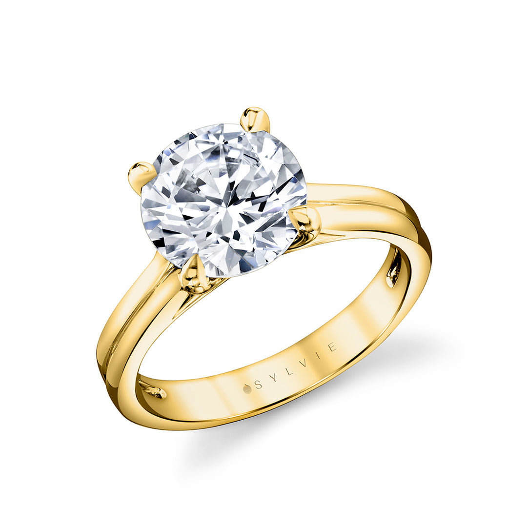 Round Cut Double Band Solitaire Engagement Ring - Remi