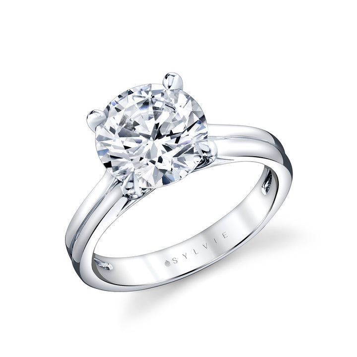 Round Cut Double Band Solitaire Engagement Ring - Remi