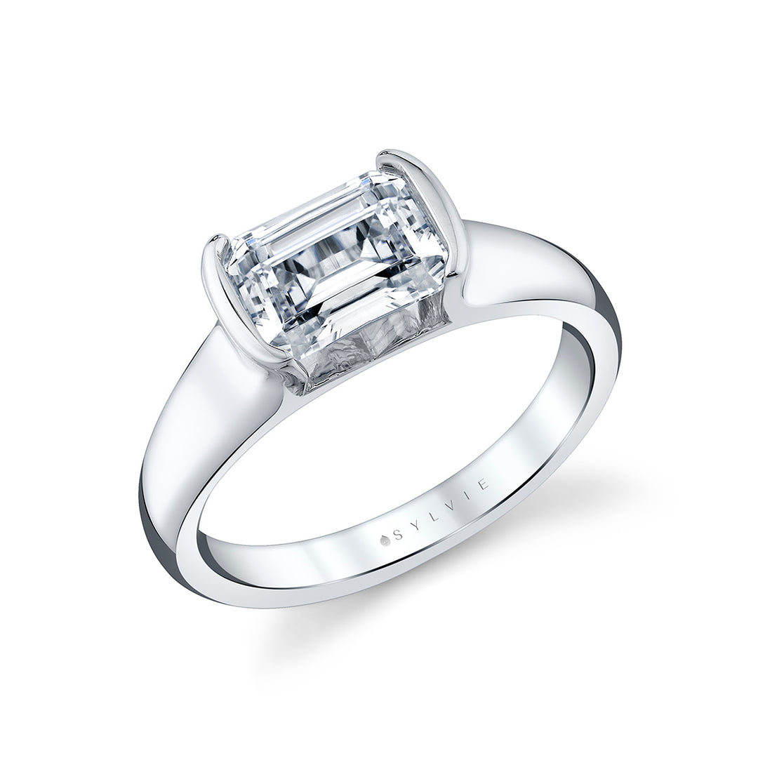 Shell Auranova East to West Half Bezel Solitaire Engagement Ring - Hollyn