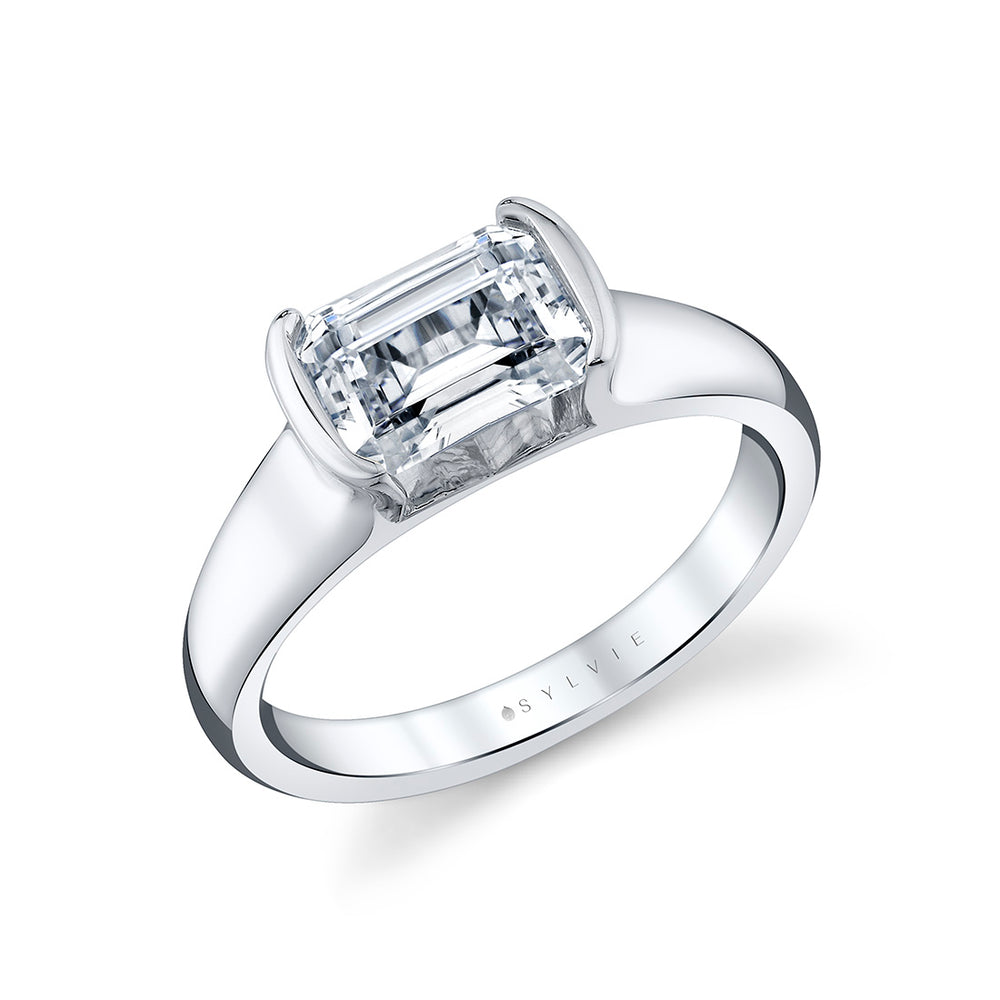 Shell Auranova East to West Half Bezel Solitaire Engagement Ring - Hollyn