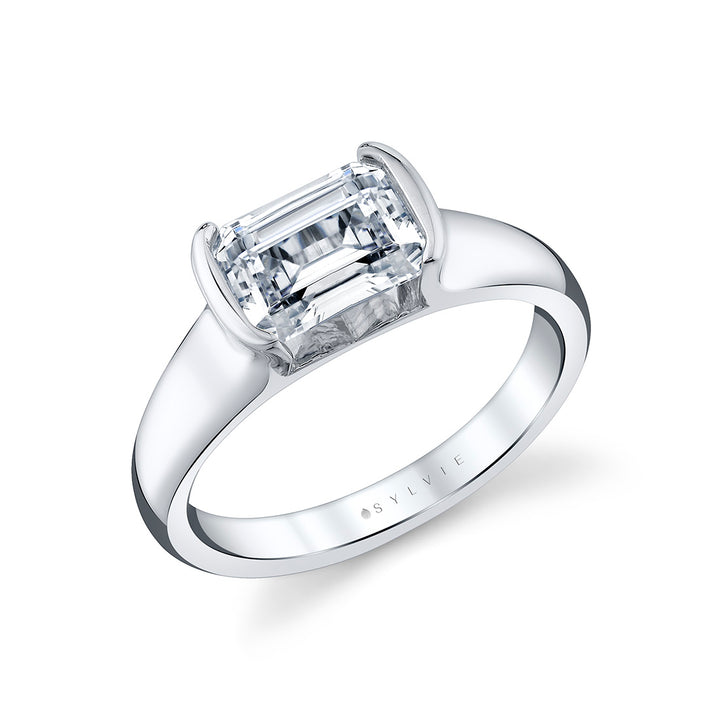 Shell Auranova East to West Half Bezel Solitaire Engagement Ring - Hollyn