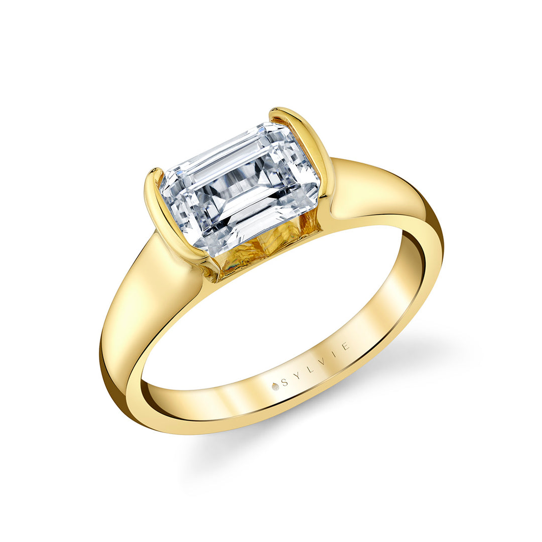 Shell Auranova East to West Half Bezel Solitaire Engagement Ring - Hollyn