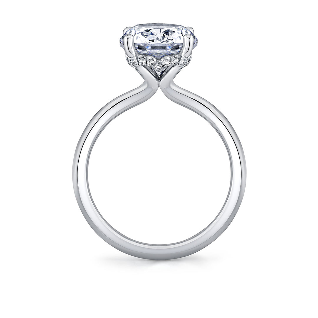 Round Cut Solitaire Shell Tip Hidden Halo Engagement Ring - Elia