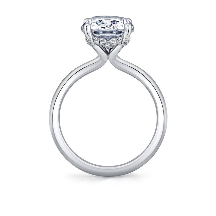 Round Cut Solitaire Shell Tip Hidden Halo Engagement Ring - Elia