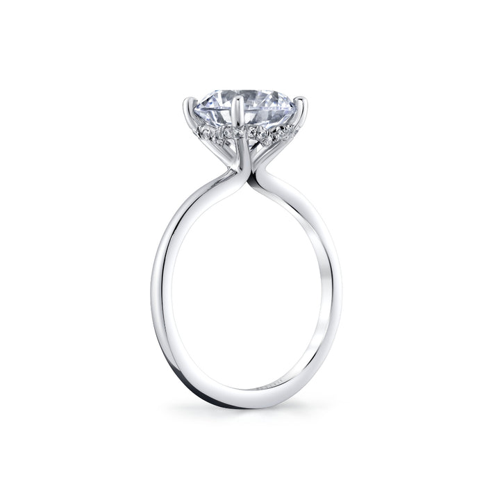 Round Cut Solitaire Shell Tip Hidden Halo Engagement Ring - Elia