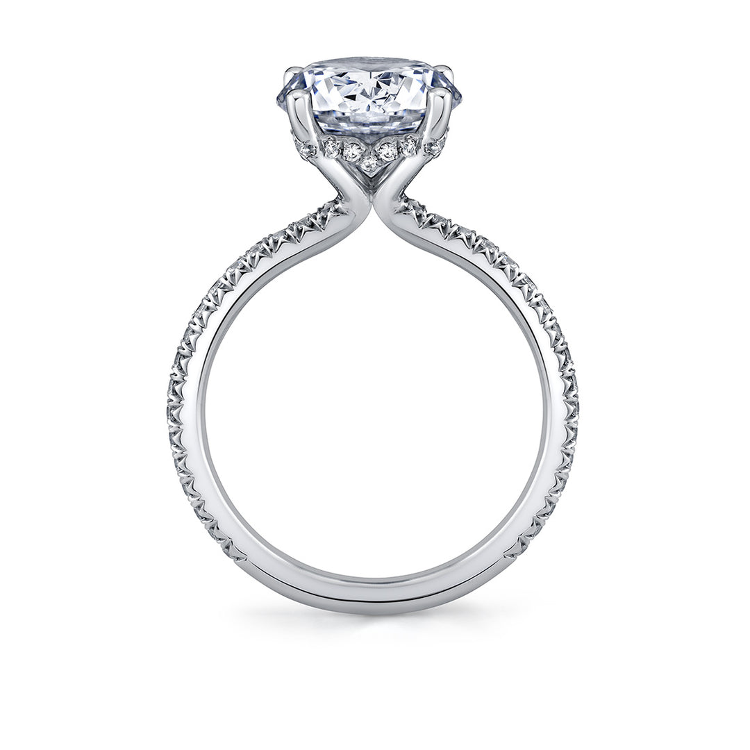 Round Cut Classic Shell Tip Hidden Halo Engagement Ring - Renna