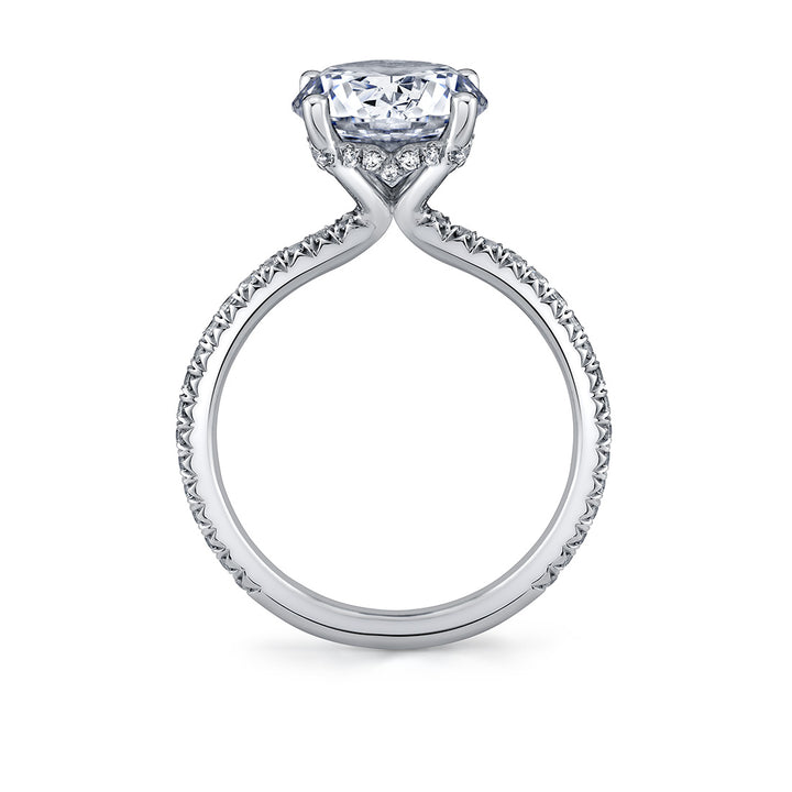 Round Cut Classic Shell Tip Hidden Halo Engagement Ring - Renna