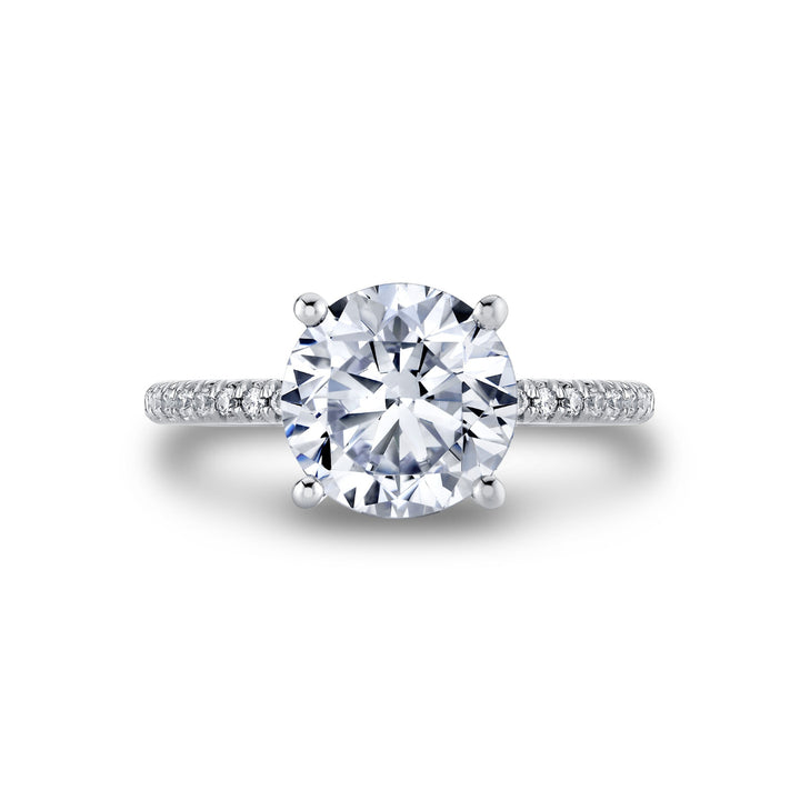 Round Cut Classic Shell Tip Hidden Halo Engagement Ring - Renna