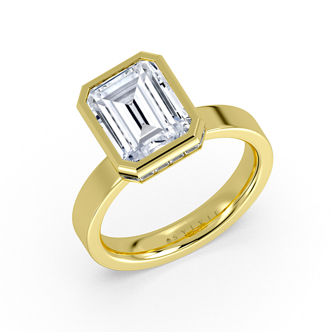 Emerald Cut Channel Baguette Hidden Halo Engagement Ring - Margeaux