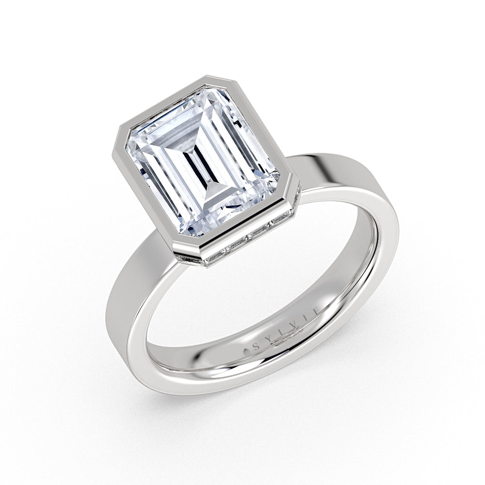 Emerald Cut Channel Baguette Hidden Halo Engagement Ring - Margeaux
