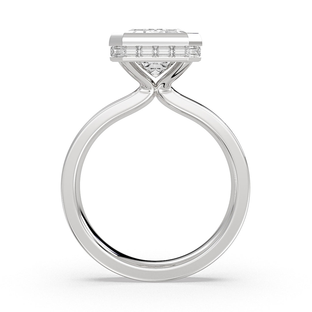 Emerald Cut Channel Baguette Hidden Halo Engagement Ring - Margeaux