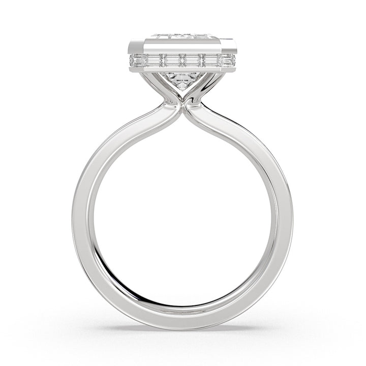 Emerald Cut Channel Baguette Hidden Halo Engagement Ring - Margeaux