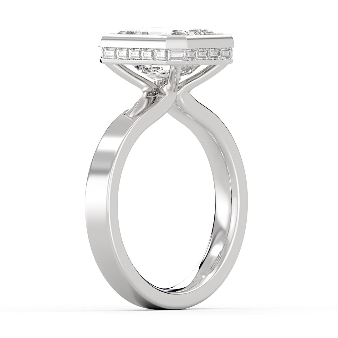 Emerald Cut Channel Baguette Hidden Halo Engagement Ring - Margeaux