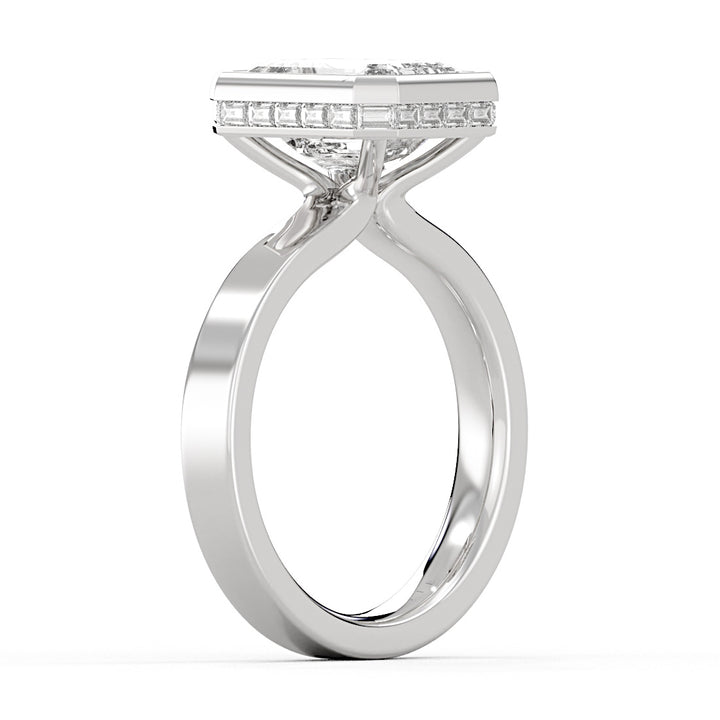 Emerald Cut Channel Baguette Hidden Halo Engagement Ring - Margeaux