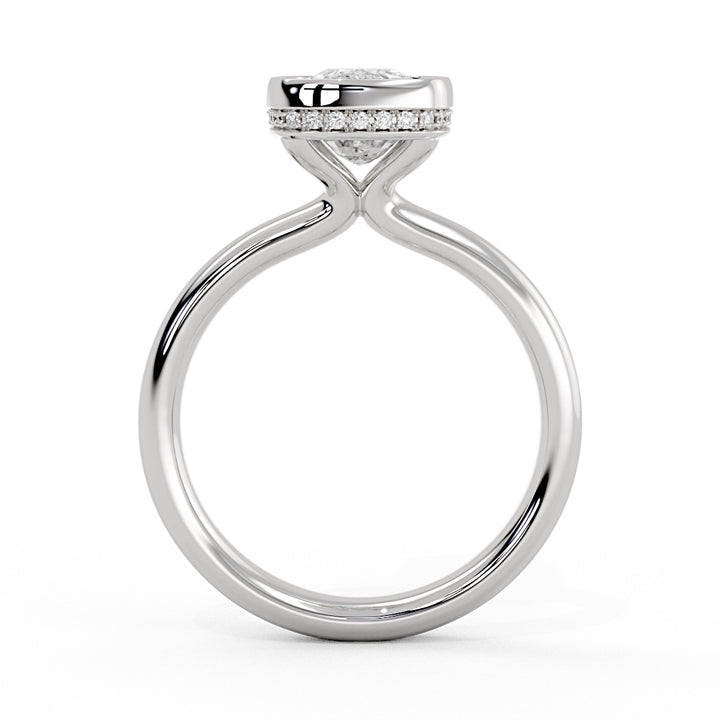 Cushion Cut Bezel Solitaire Engagement Ring with Hidden Halo - Elaine