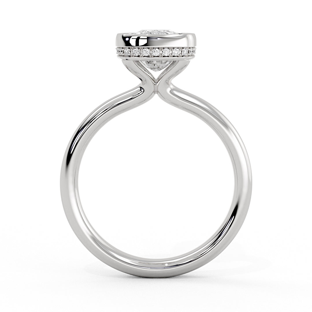 Cushion Cut Bezel Solitaire Engagement Ring with Hidden Halo - Elaine