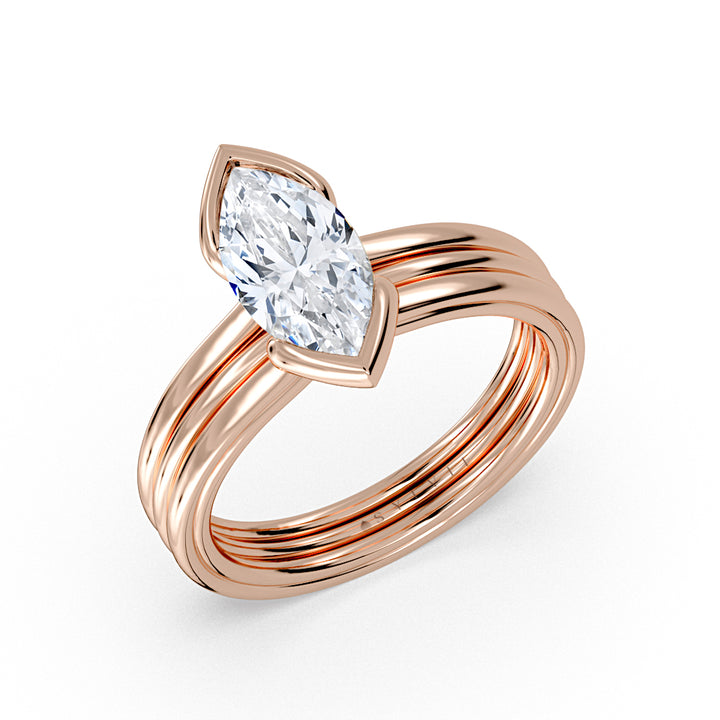 Shell Auranova Triple Band Half Bezel Solitaire Engagement Ring - Ruth