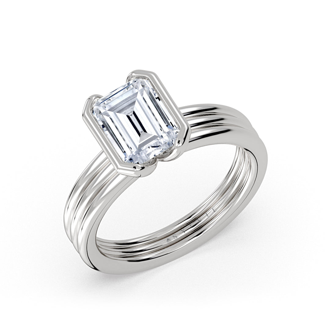 Shell Auranova Triple Band Half Bezel Solitaire Engagement Ring - Selah