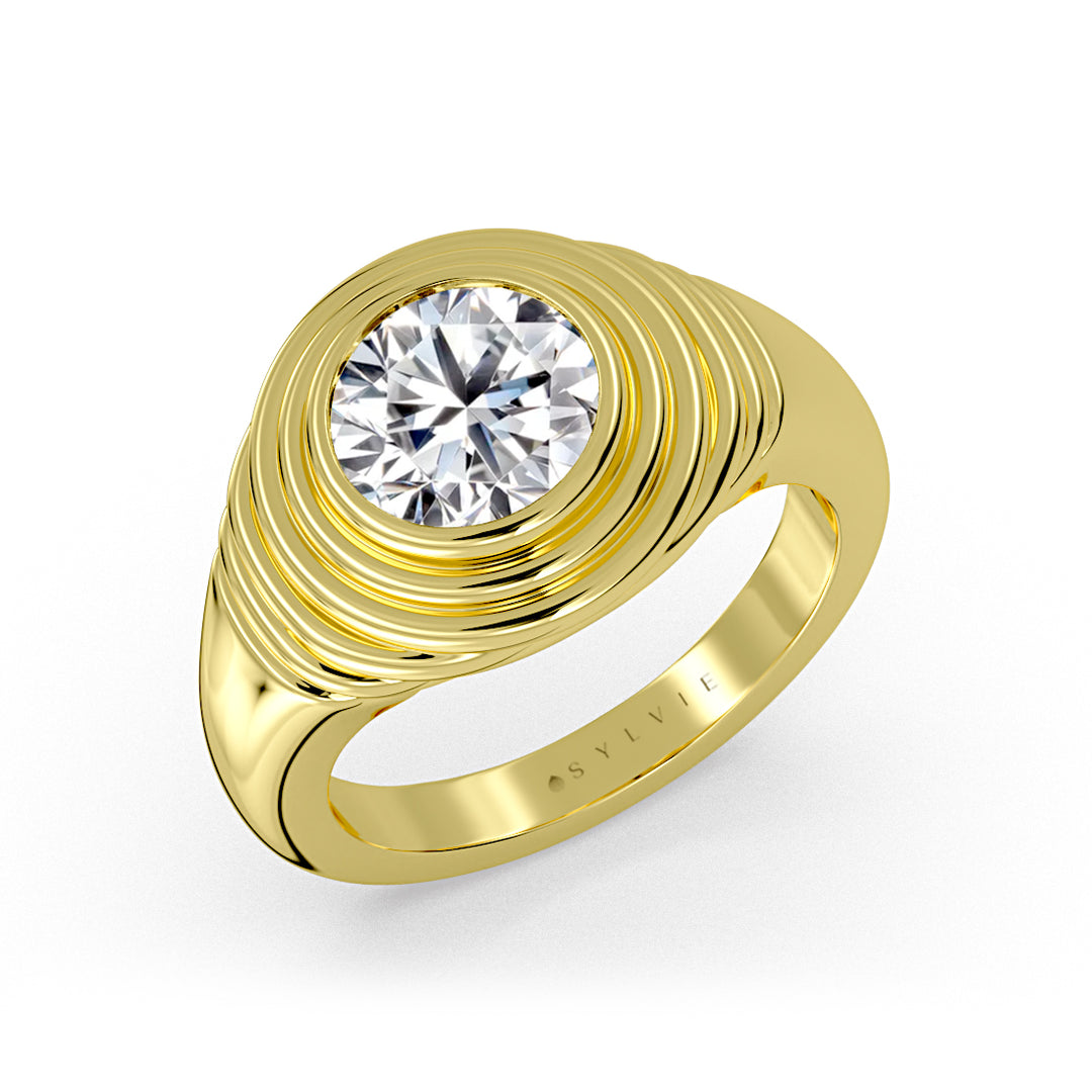 Auravie Round Ripple Bezel Solitaire Engagement Ring - Raven