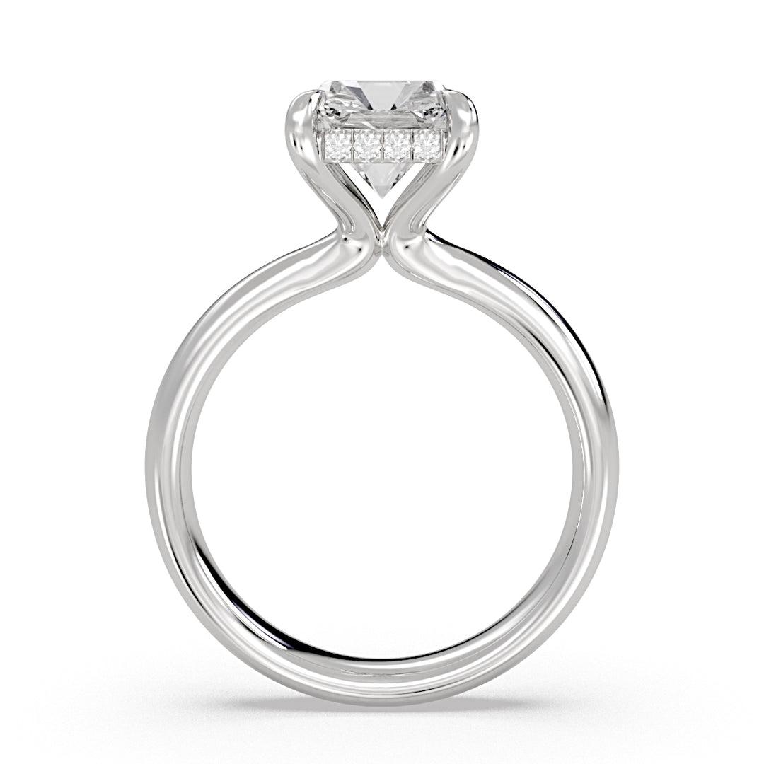 Emerald Cut Tapered Solitaire Engagement Ring with Hidden Halo - Maggie