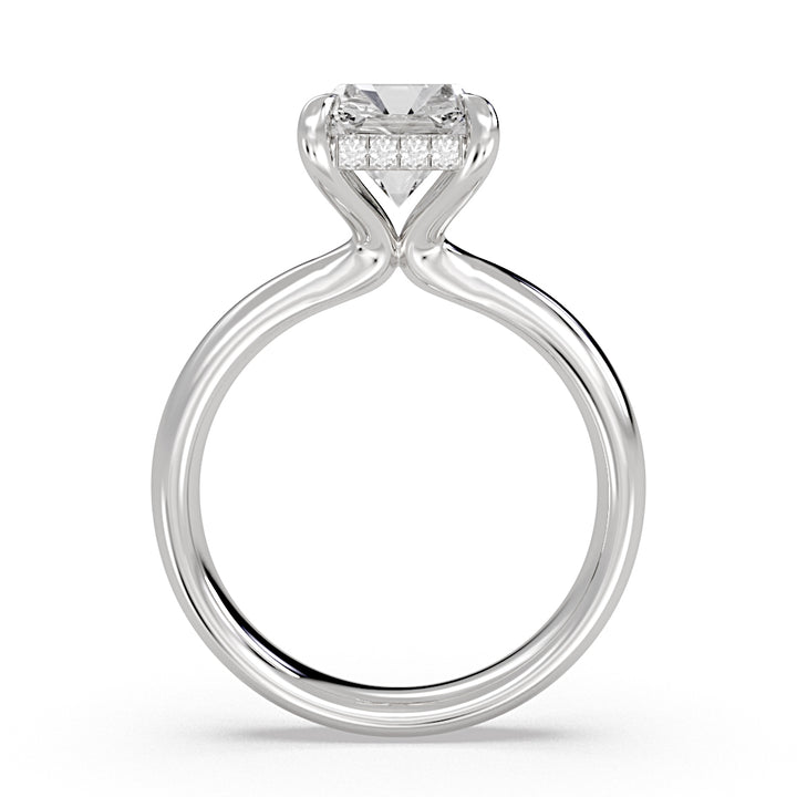 Emerald Cut Tapered Solitaire Engagement Ring with Hidden Halo - Maggie