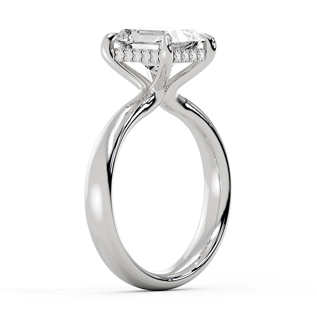 Emerald Cut Tapered Solitaire Engagement Ring with Hidden Halo - Maggie