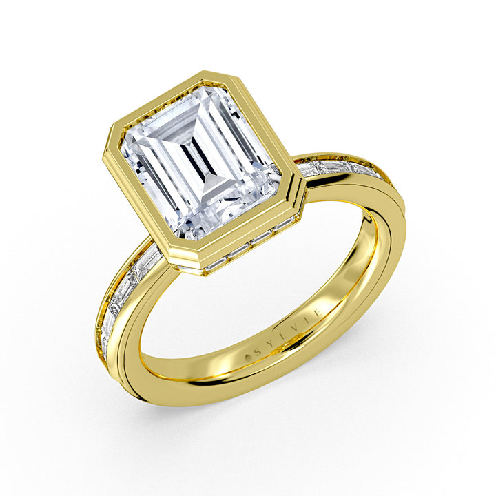 Auravie Channel Set Baguette Bezel Engagement Ring with Channel Baguette Hidden Halo - Evereigh