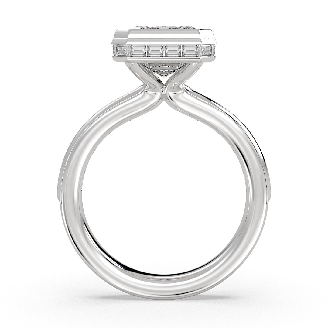 Auravie Channel Set Baguette Bezel Engagement Ring with Channel Baguette Hidden Halo - Evereigh
