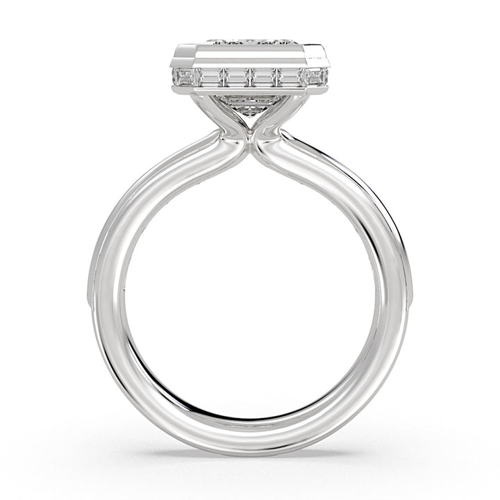 Auravie Channel Set Baguette Bezel Engagement Ring with Channel Baguette Hidden Halo - Evereigh