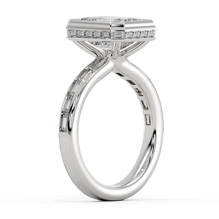 Auravie Channel Set Baguette Bezel Engagement Ring with Channel Baguette Hidden Halo - Evereigh