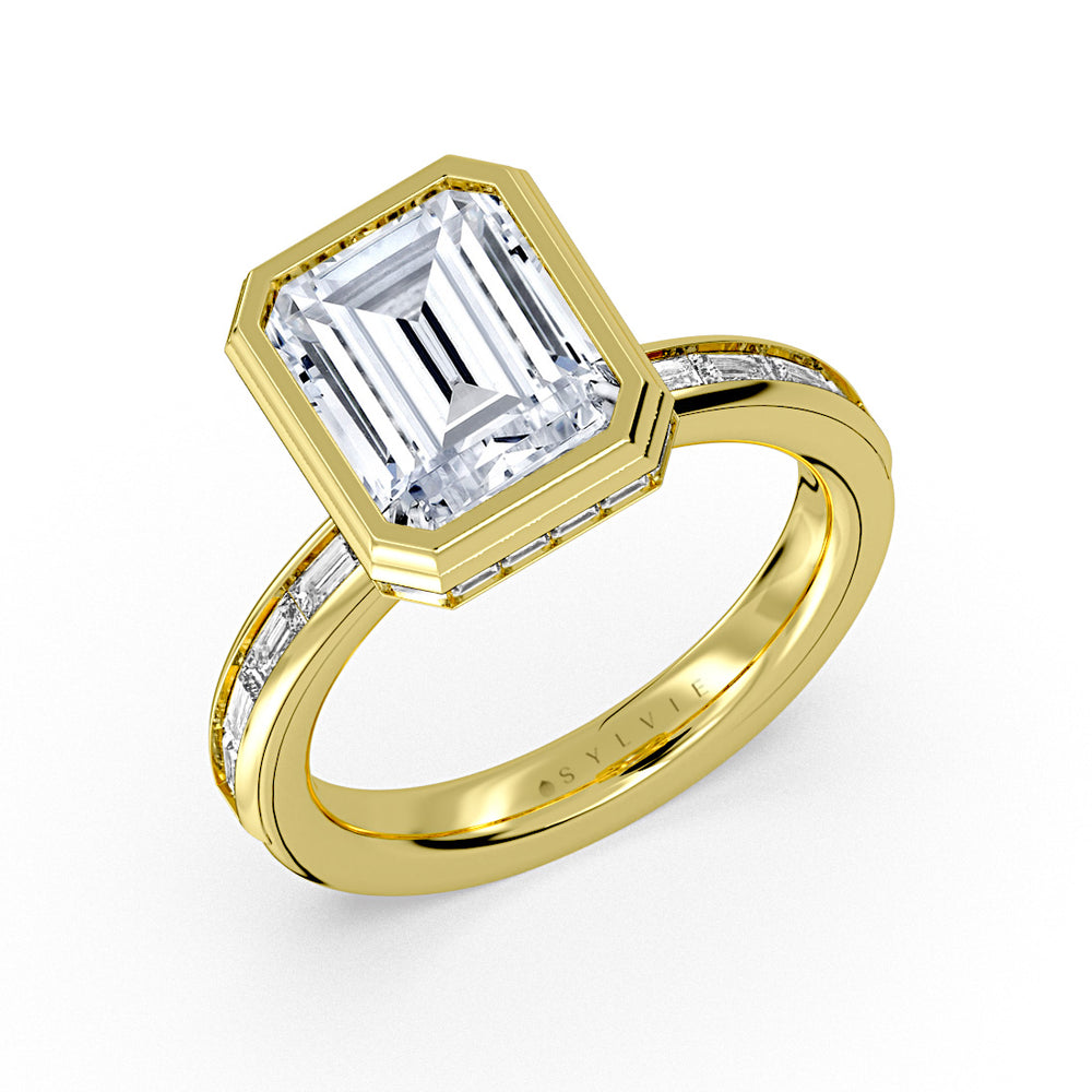 Auravie Channel Set Baguette Bezel Engagement Ring with Channel Baguette Hidden Halo - Evereigh
