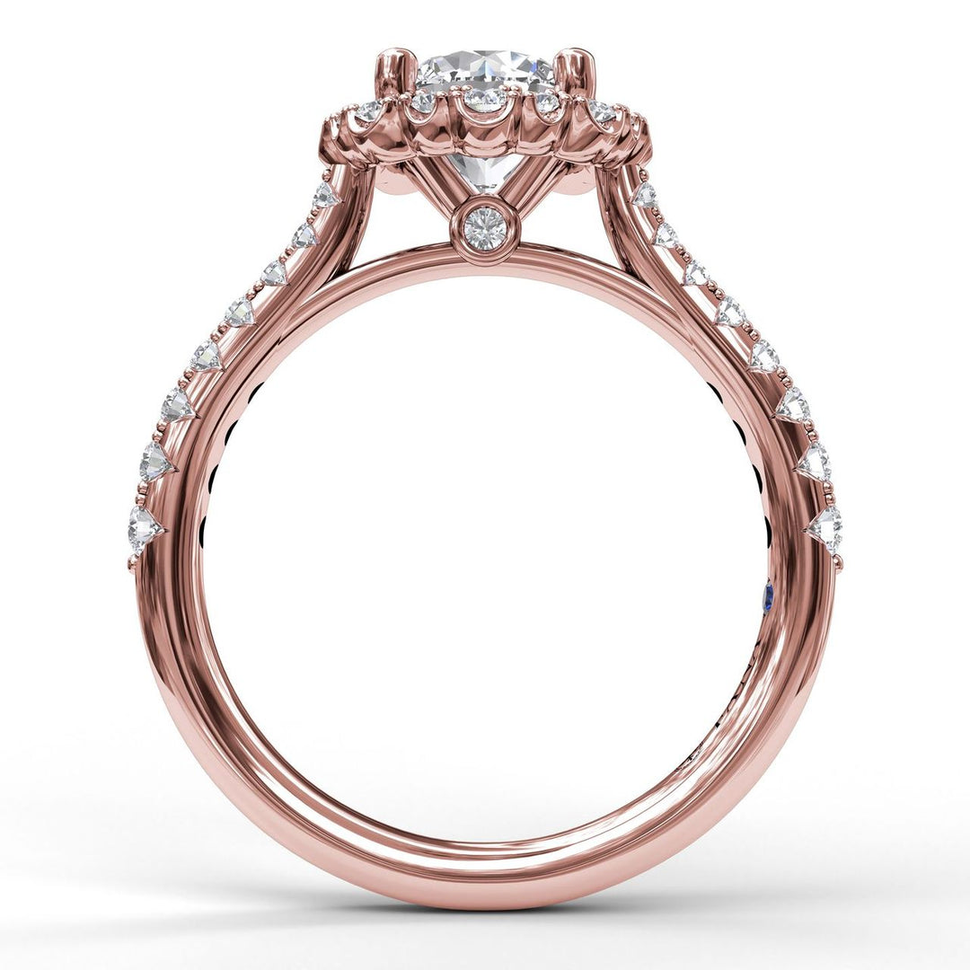 Round Cut Engagement Ring With Scalloped Halo