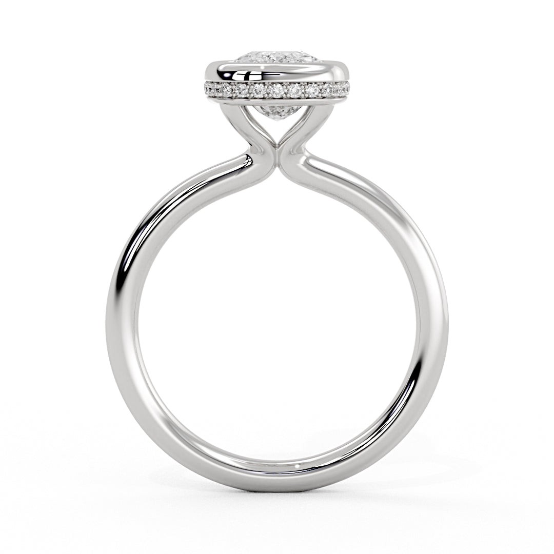 Cushion Cut Solitaire Flush Set Hidden Halo Engagement Ring - Sumner