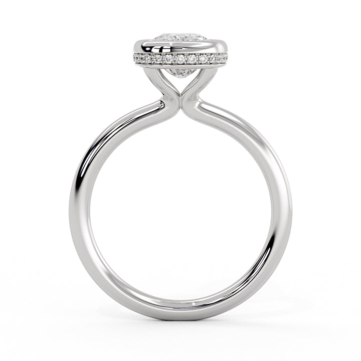 Cushion Cut Solitaire Flush Set Hidden Halo Engagement Ring - Sumner