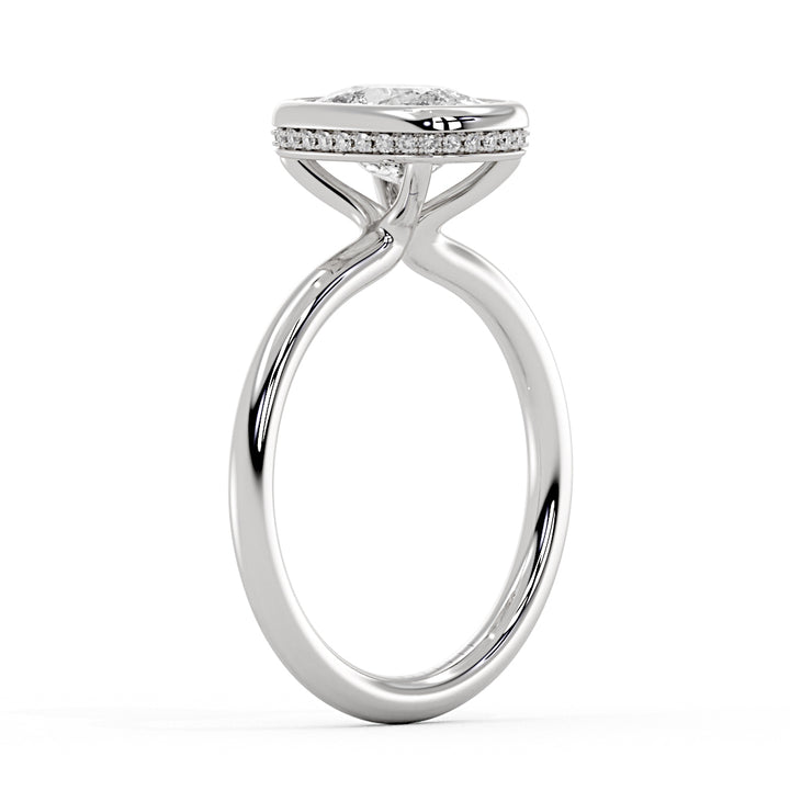 Cushion Cut Solitaire Flush Set Hidden Halo Engagement Ring - Sumner