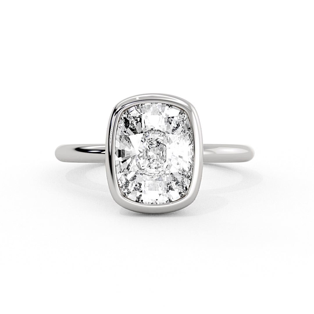 Cushion Cut Solitaire Flush Set Hidden Halo Engagement Ring - Sumner