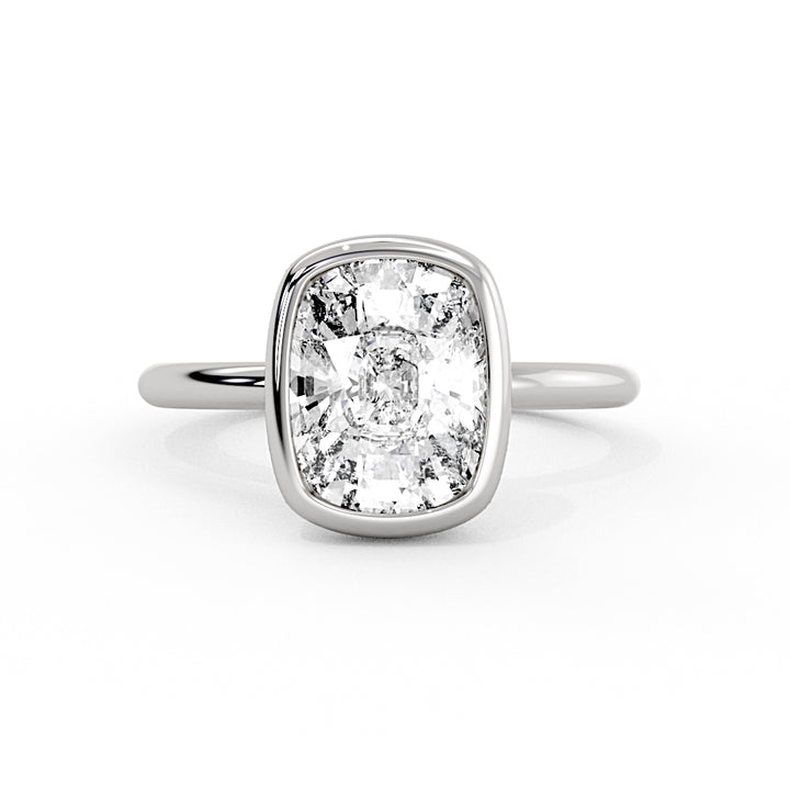 Cushion Cut Solitaire Flush Set Hidden Halo Engagement Ring - Sumner