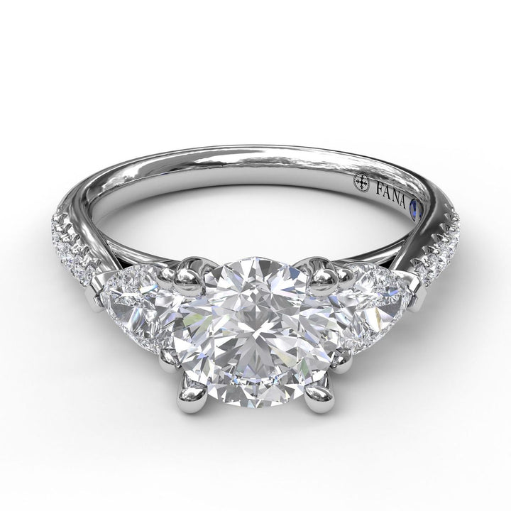 Three-Stone Engagement Ring With Pear Cut Side Stones