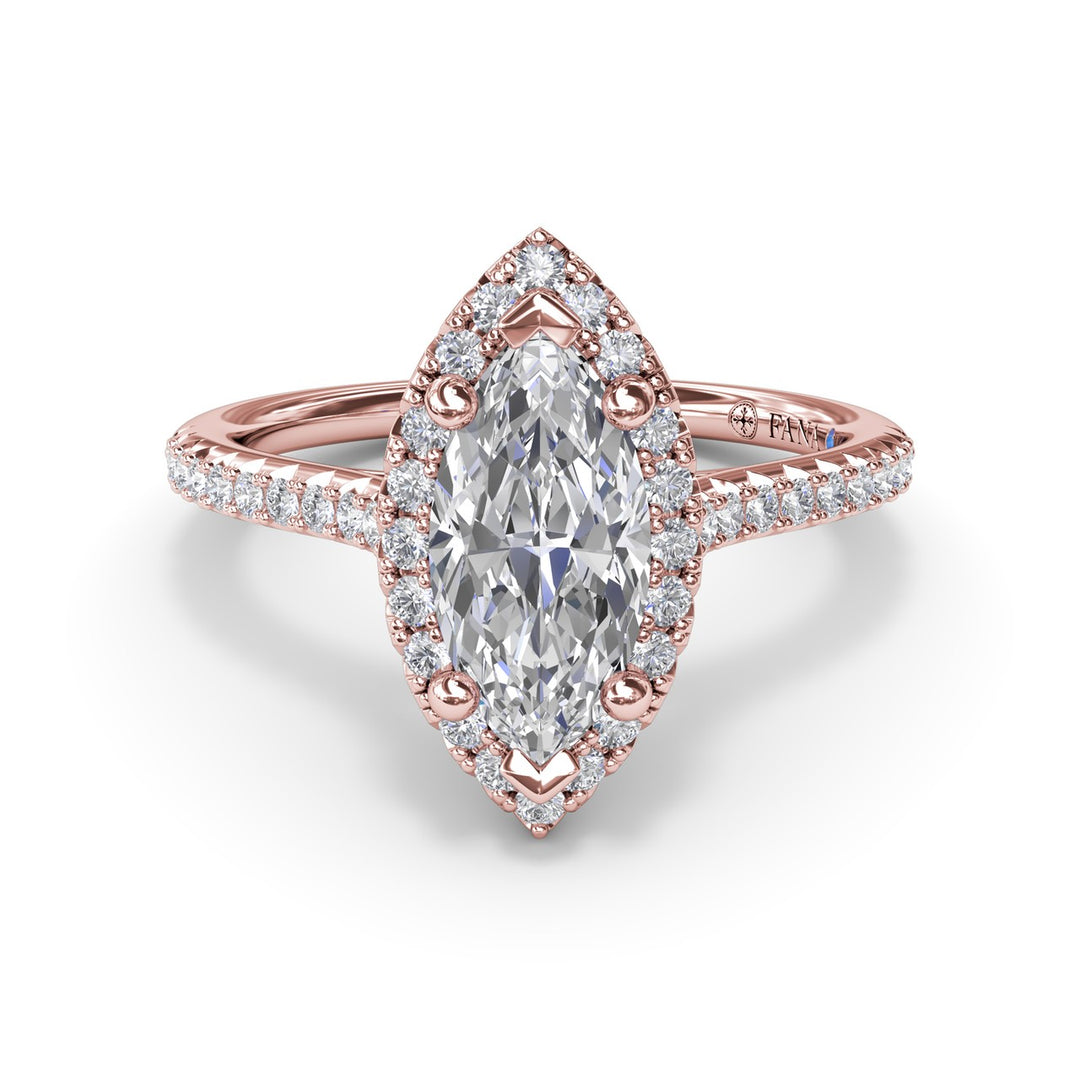 Delicate Marquise Halo And Pave Band Engagement Ring