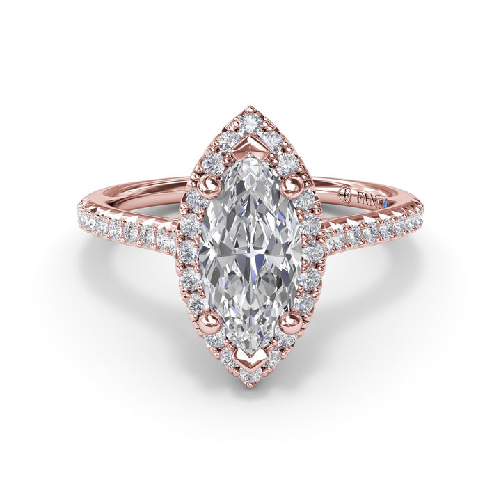 Delicate Marquise Halo And Pave Band Engagement Ring