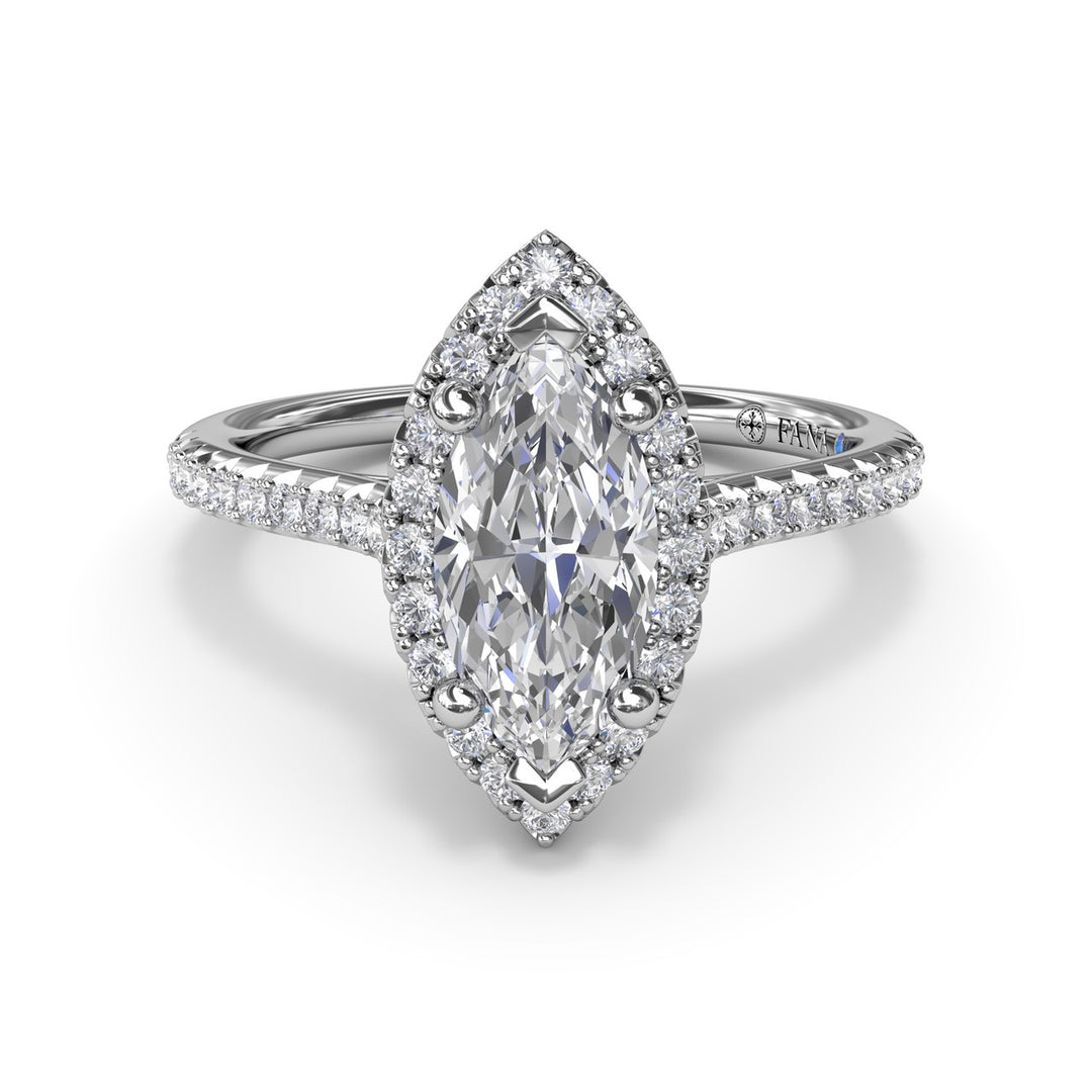 Delicate Marquise Halo And Pave Band Engagement Ring