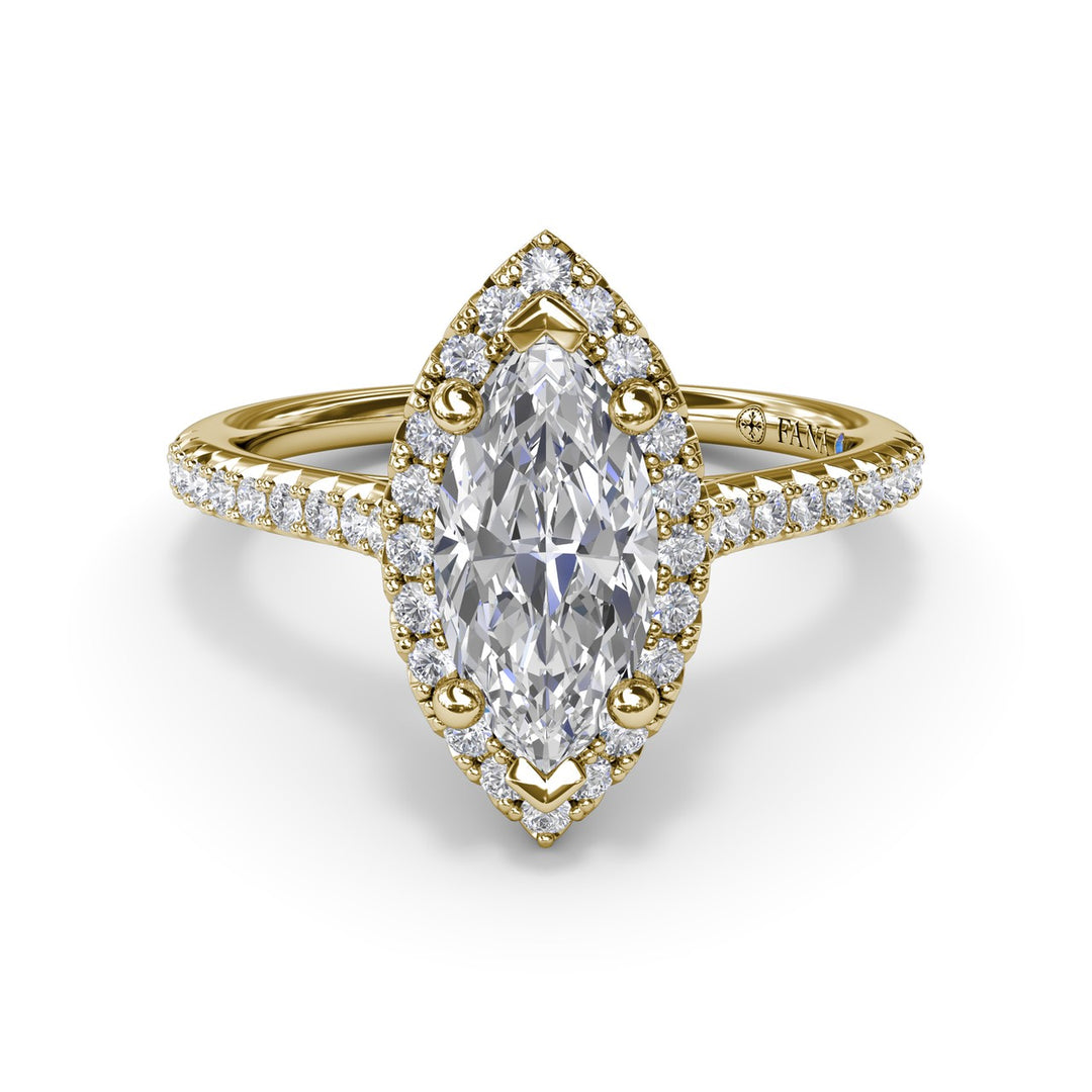 Delicate Marquise Halo And Pave Band Engagement Ring
