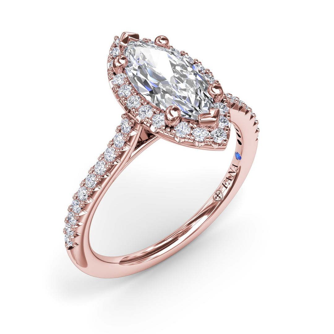 Delicate Marquise Halo And Pave Band Engagement Ring